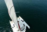 view from mast on sailing trimaran yacht